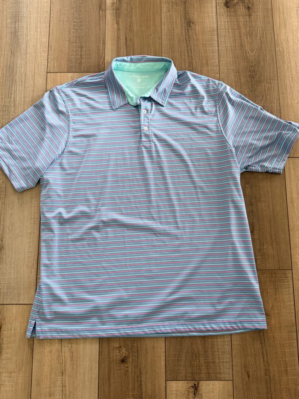 The Southern Shirt Company Mint and Light Blue Striped Polo